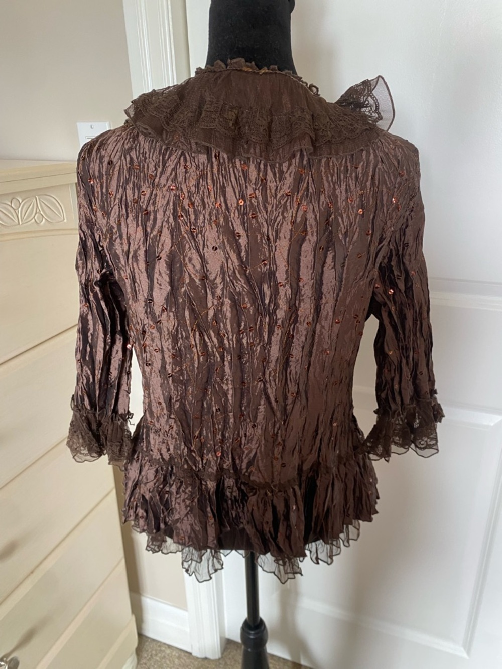 Brown Ruffled Lace Layered Jacket - Picture 3 of 4